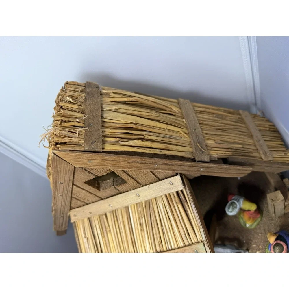 Vintage Christmas Nativity Scene Set 10 Resin Figures Wood Manger Germany‎